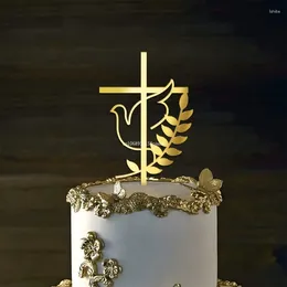 Party Supplies 1PCS Cross Cake Topper Gold Acrylic Baptism Christening Communion Decoration (10.2CM 14.8CM) Decorating Tools