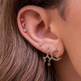 Stud Earrings Star Moon Piercing Earring Kit For Women 2024 6pcs Zircon Dainty Mini Gold Colour Ear Accessories Korean Style Jewellery Set