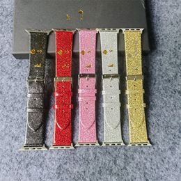 Glitter Smart Straps Watchbands Designers Leather Blingbling for Apple iWatch 38mm 40mm 41mm 42MM 44MM 45mm 49mm for iwatch 3 4 5 6 7 8 Se Ultra Bracelet Gift Box Pack