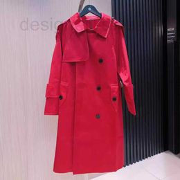 Women's Trench Coats Designer Windbreaker 24 Year New Autumn Mid length Red Luxury Korean Loose Coat for Women YD08