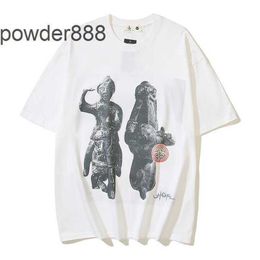 2024 Summer American Street Trendy Half Sleeve Loose Couple Yama Stone Statue Abstract Print Short T-shirt Trend