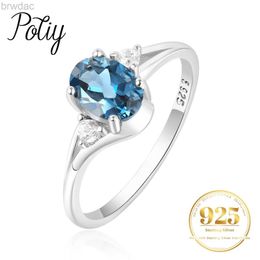 Solitaire Ring Potiy Genuine Natural Oval London Blue Topaz 925 Sterling Silver Solitaire Ring for Woman Fashion Gemstone Fine Jewelry Wedding d240419