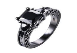 Vintage Black Zircon Rectangle Stone Rings For Women Crystal Ring Female Wedding Jewelry Finger Bands5776234