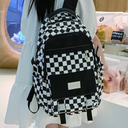 Bags Cute Women's Nylon Backpack for Teenagers Girls Plaid School Bag Female Student Travel Rucksack Large Capacity Student Bookbag