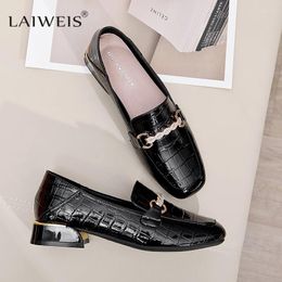 Casual Shoes Soft Leather Middle Heel Women Square Buckle Thick Females Fashion Leisure Spring Ladies Dress Pumps Brand