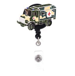 Cute Key Rings Green CarBus Rhinestone Retractable Medical ID Badge Holder Yoyo Pull Reel Doctors ID Name Card for Gift5551014