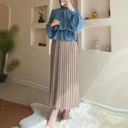 Ethnic Clothing Gothic England Style Women Muslim Skirts Shirt Long Skirt Set Classic Black Lace Ruffle High Waist Bandage Female