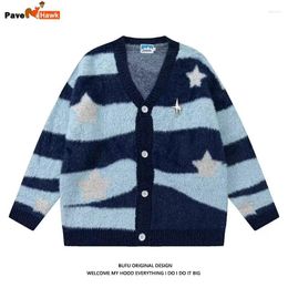 Men's Sweaters Knitted Cardigan Sweater Men Women Autumn Patchwork Jumpers Harajuku Loose Hip Hop Streetwear Y2K Star Pattern Jackets