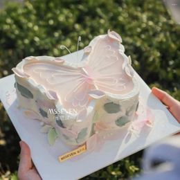 Decorative Flowers 8inch Simulation Cake Korean Bow Romantic Butterfly For Goddess Princess Birthday Gift Fake Model Showcase Window