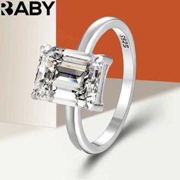 Wedding Rings URBABY 4ct Rectangular Cut D Color Moissanite Ring 925 Sterling Silver Plated 18k White Gold Diamond Ring for Women Jewelry 240419