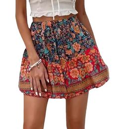 Women's Summer Shorts 2024 Floral Elastic High Waisted Belted Casual Beach Ruffle Short Lounge Pants