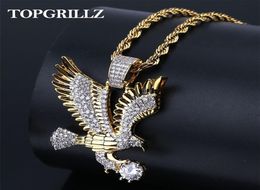 TOPGRILLZ Hip Hop Gold Colour Plated Copper Iced Out Micro Paved CZ Eagle Pendant Necklace Men Charm Jewellery Three Style Chains Y208999695