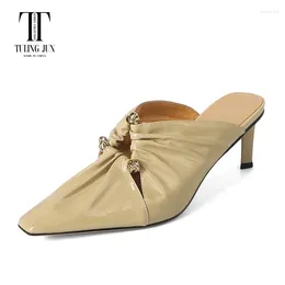 Slippers TULING JUN 2024 Summer Women Shoes's Square Toe Baotou High Heel Sandals Soft Simplicity Comfort Fashion For Female L