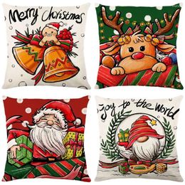 Pillow Christmas Gifts Linen Cover 45x45 Cm Case Xmas Decorations Robin Reindeer Santa Claus Pine Printed