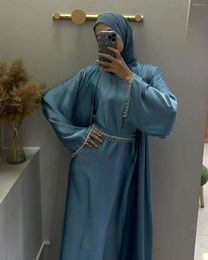 Ethnic Clothing Satin Open Abaya Beads Kimono Muslim Abayas For Women Dubai Luxury Turkey Party Wedding Dress Kaftan Robe Ramadan Islamic
