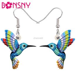 Other BONSNY Acrylic Floral Rainbow Colour Hummingbird Birds Earrings Fashion Long Drop Dangle Jewellery For Women Girls Teen Charm Gifts 240419