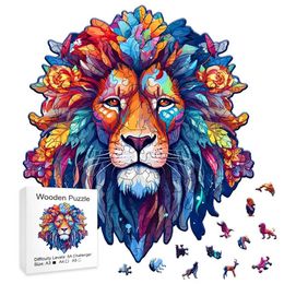 3D Puzzles Wooden Puzzle Model Assembly Three Dimensional Irregular Shaped Animal Lion Pattern Wooden Puzzle Decompression Hand Asse 240419