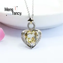 Chains Natural S925 Silver Inlaid With Yellow Crystal Love Star Collarbone Necklace Simple Fashion Versatile Personalized Fine Jewelry
