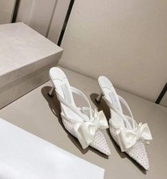 Elegant Women Designer Shoes Crystal Bow Sandals Black Styles High Heels Leather Pumps Rubber Wedding Party Dress Ladies size 3547925405