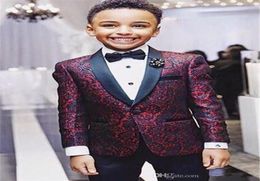 Boys Tuxedos Handsome 2 Pieces Burgundy Boy Suit Formal Wear Black Lapel With Black Pants Children Kids Wedding Tuxedo1153978