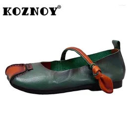 Casual Shoes Koznoy 1.5cm Retro Ethnic Autumn Loafer Comfy Women Leisure Soft Flats Natural Cow Genuine Leather Oxford Slipper Concise