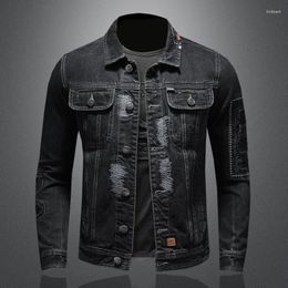 Men's Jackets Denim Jacket Spring And Autumn High Quality Patch European American Fashion Black