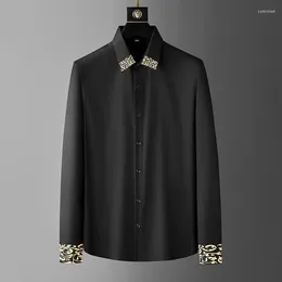 Men's Dress Shirts 2024 Spring High Quality Long Sleeve Shirt Slim Non-Ironing Trend European Embroidery