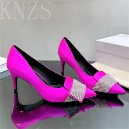 Dress Shoes Summer Pointed Toe Fashion Pumps Woman Real Leather Concise Crystal Decor Shallow Mouth Party Single Women 2024