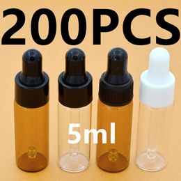 Storage Bottles 200Pcs 5ml Amber/Clear Glass Dropper Mini Essential Oils Vials Bottle For Sample Cosmetic Perfume Travel