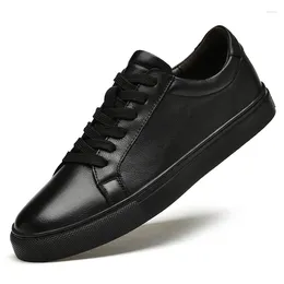 Casual Shoes Pure Black Skateboarding Men Genuine Leather Sneakers Flat Plus Big Size 48 49 50 Spring Autumn High Quality