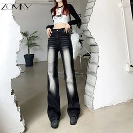 Women's Jeans ZOMRY Contrasting Color Tie Dye Straight Wide Leg Clothing Y2K Pants Show Height All Match Floor Sweeping Trousers