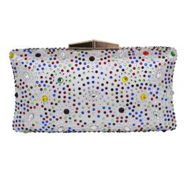 Buckets Silver Satin Colourful Crystal Evening Bags Cheaper Clutch Bags