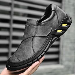 Casual Shoes First Layer Cowhide Mart Boots Men's Waterproof Non-slip Sneakers Tennis Buckles For Lazy