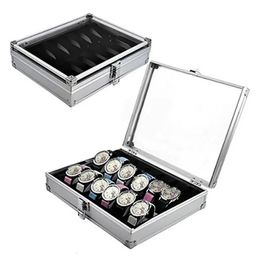 Useful Aluminium Watches Box 6/12 Grid Slots Jewellery Watches Display Storage Box Square Case Suede Inside Rectangle Watch Holder 240416