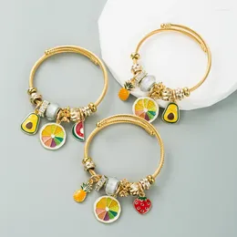 Charm Bracelets Gold Alloy Fruit Pineapple Pendant Mixed Beads Adjustable Tag Women Girls Open DIY Jewelry