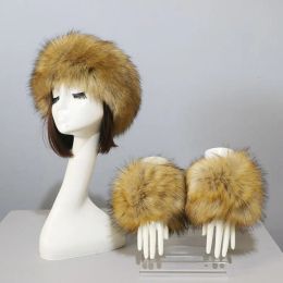 Caps BeanieSkull Caps Faux Fur Hat And Cuffs Set Autumn Winter s For Women Solid Fluffy Warm Beanies Ladies Different Colors 221129