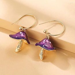 Dangle Earrings Cute For Women Korean Mushroom Trendy Enamel Pink Purple Green Accessories Gifts Statement Jewellery