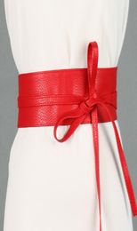 fashion women belt circle soft leather bowknot body shaping bands wide belts all match dress red black silver brown waist belt fre1086882