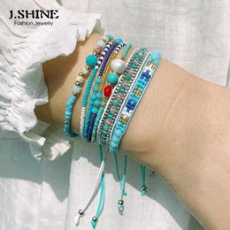 Charm Bracelets JShine Stackable Boho Handmade For Women Blue Stone Natural Pearl Miyuki Seed Beads Crystal Weave Bracelet Set