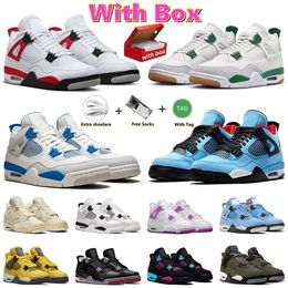 4s Sneakers With Box Basketball Shoes Jumpman 4 Shoe Pine Green Red Cement Military Blue Black Cat Bred Medium Olive Hyper Violet Jump man Mens Womens Trainers Outdoor