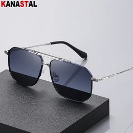 Männer polarisierte Sonnenbrille UV400 Doppelstrahl Fashion Metal Suns Gläser Männlich quadratische Brille Rahmen Rahmen Fahren Fischerei Pilot Eyewear 240419