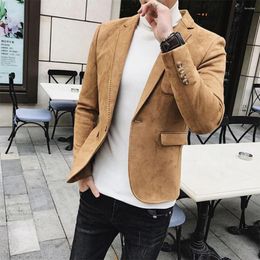 Men's Suits Male Suit Flat Collar Social For Party Long Sleeves Casual Blazer Single Breasted Suede Slim Clothing