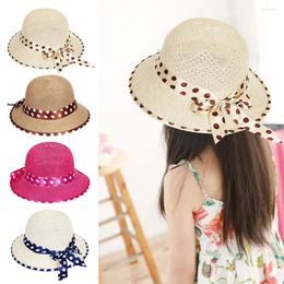 Berets Sun Protection Fisherman Hat Straw Breathable Foldable Buckets UV Protect Bowknot Panama Sunshade Kids Boys Girls