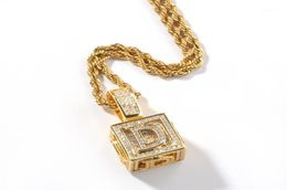 Pendant Necklaces 3D Cube Bling CZ Mirco Paved Dice Out Initial Pedant Necklace 26 Letter Men Jewellery Necklaces13601065