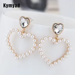 Dangle Earrings Kymyad Crystal Classic Heart Women Fashion Big Loving Imitation Pearl Jewellery Long