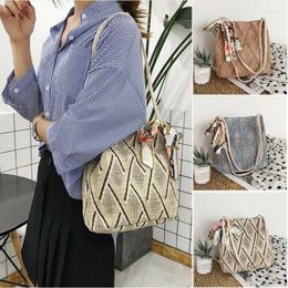 Drawstring Womens Ladies Straw Bag Retro Rattan Handbag Woven Summer Beach Shoulder Bags