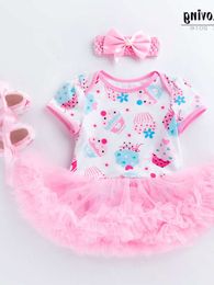 Girl Summer Baby Set Baby Print Cake Dress Dress Mesh Princess Dress Toddler Shoe Set