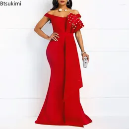 Casual Dresses 2024 Luxury Women Designers Beaded Off Shoulder Mermaid Skinny Prom Floor Length Evening Dinner Wedding Party Maxi Dress