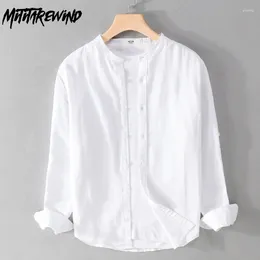 Men's Casual Shirts Stand Collar Man Spring Summer Daily Causal Long Sleeve Shirt Plain Cotton Linen 4XL Breathable Top Simple Clothes