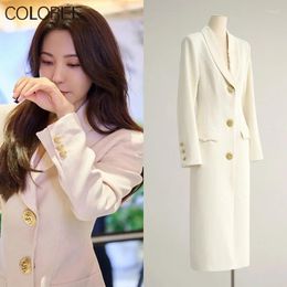 Casual Dresses Office Lady Elegant White Blazer Dress 2024 Spring Runway Designer Gold Buttons Long Sleeve For Women Midi Vestidos